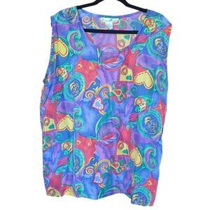 VTG Lauren Brooke Silk Blouse Women's 22W Colorful Abstract Design Artsy Boho